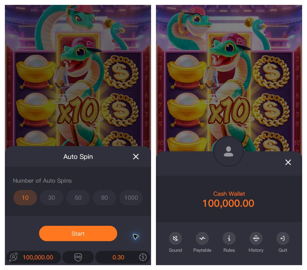 Opened Auto options and wallet menu, left to right