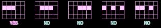 In-game Help shows one valid left-to-right winning-ways pattern marked YES and four invalid patterns marked NO.
