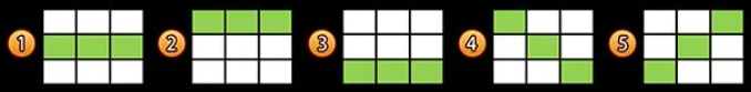 The five fixed paylines in Fortune Gems 3: three horizontal lines and two diagonals.