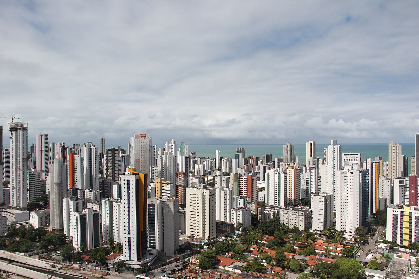 High-rise skyline of the Boa Viagem neighbourhood in Recife, Brazil, with the Atlantic Ocean behind