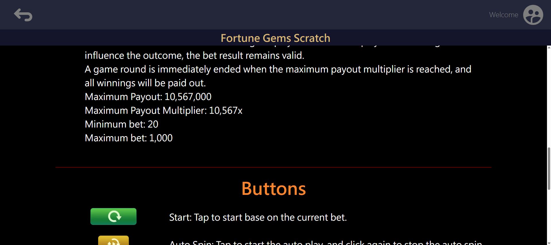 Fortune Gems Scratch Help with maximum payout 10,567,000, maximum multiplier 10,567x and Bet 20 to 1,000