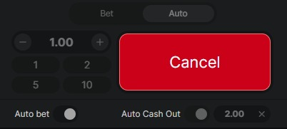 Actual Auto Bet enabled and red Cancel state during round 13 inspection