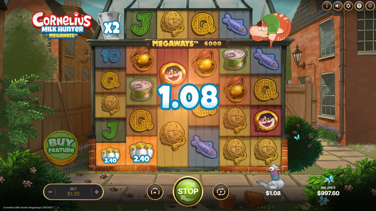Cornelius round 2 showing cup multiplier x2 and a 1.08 award animation
