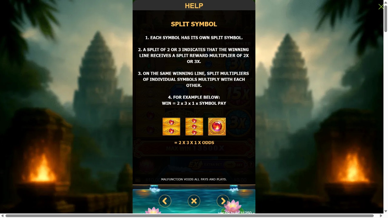 Original Super Gems 2 split-symbol help showing the 2 by 3 by 1 example