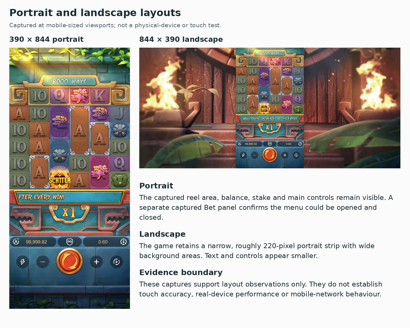 Treasures of Aztec portrait and landscape viewport layouts compared using source screenshots