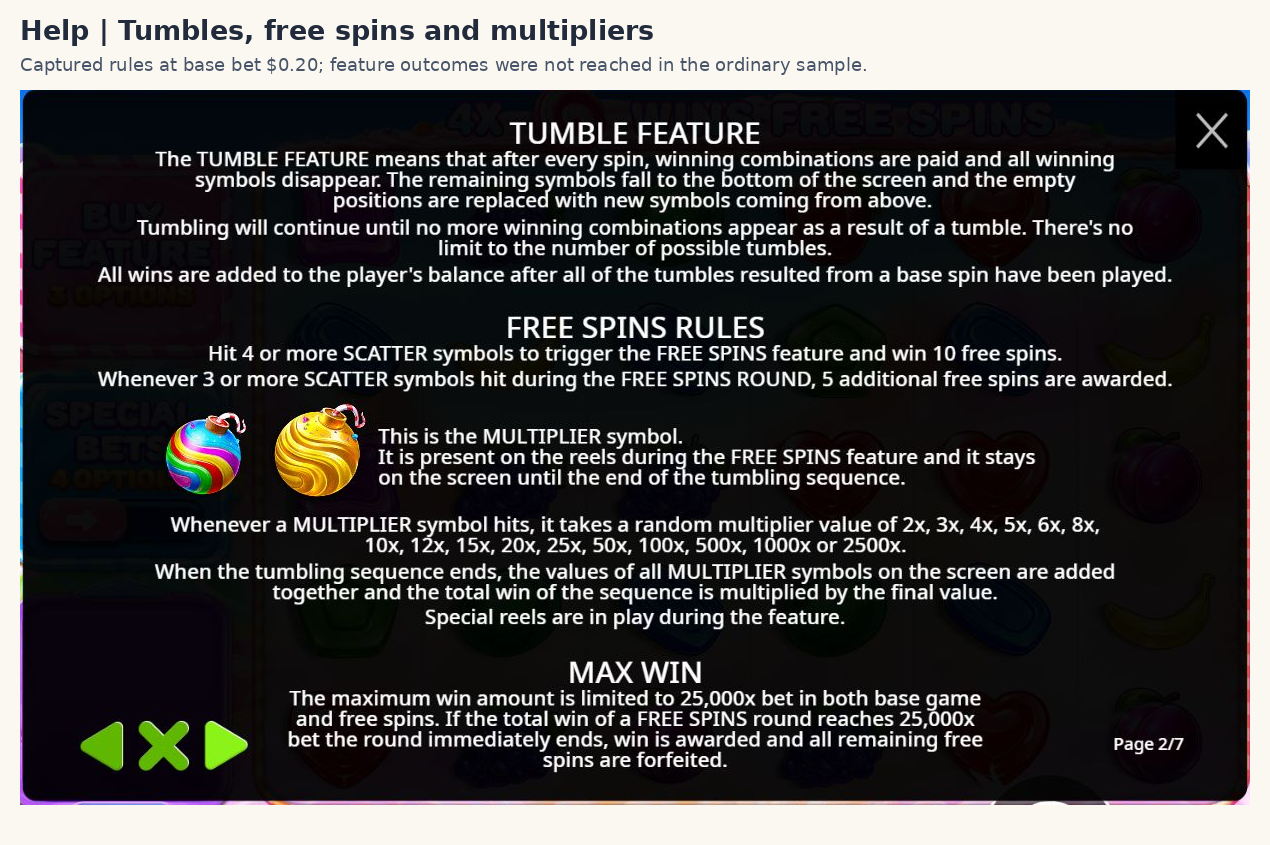 Current Help describing Free Spins and multiplier bombs up to 2500 times