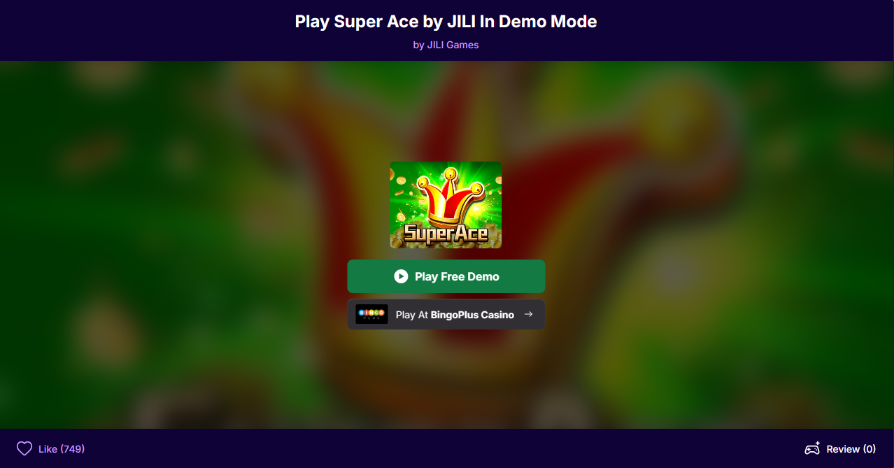 AskSpinner Super Ace game page with the Play Free Demo button and a separate casino-play button.
