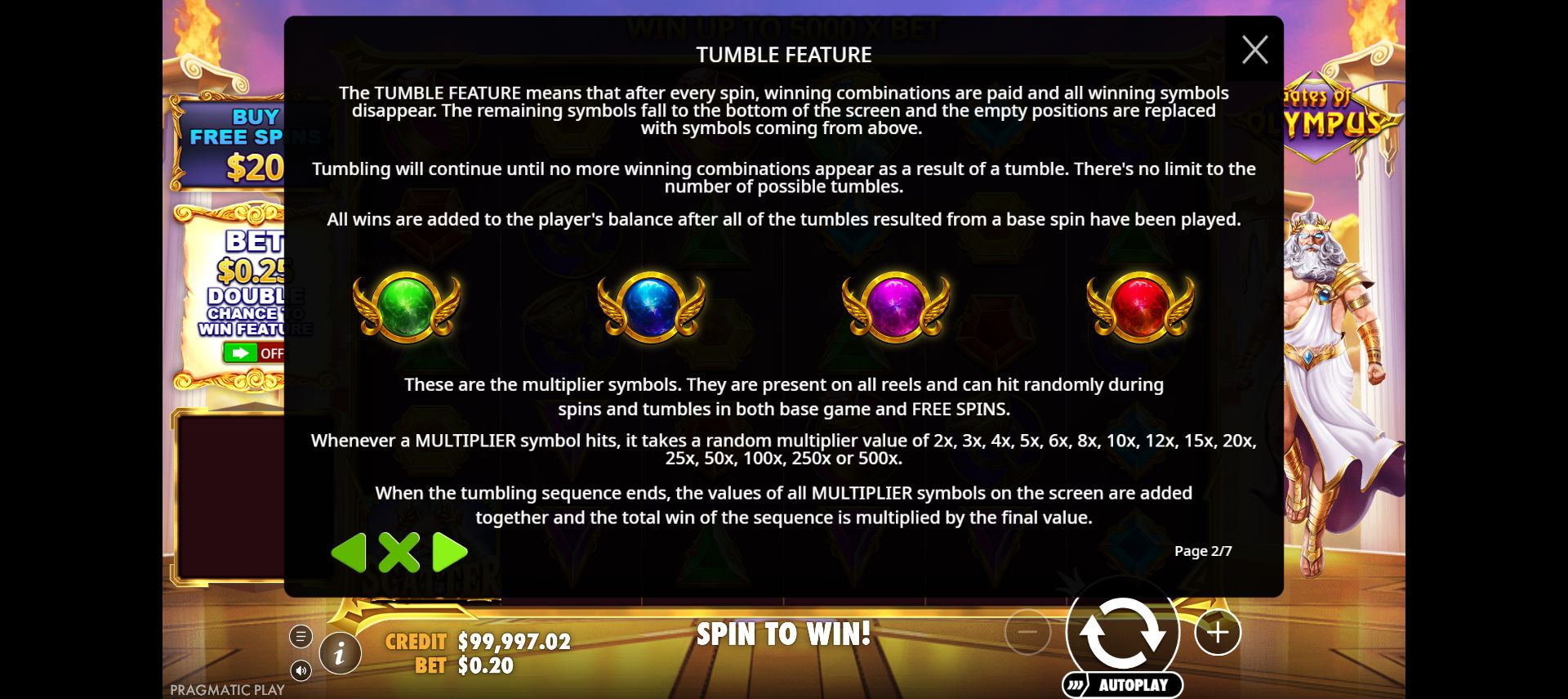 Current Help explaining tumble settlement and the four multiplier orb appearances