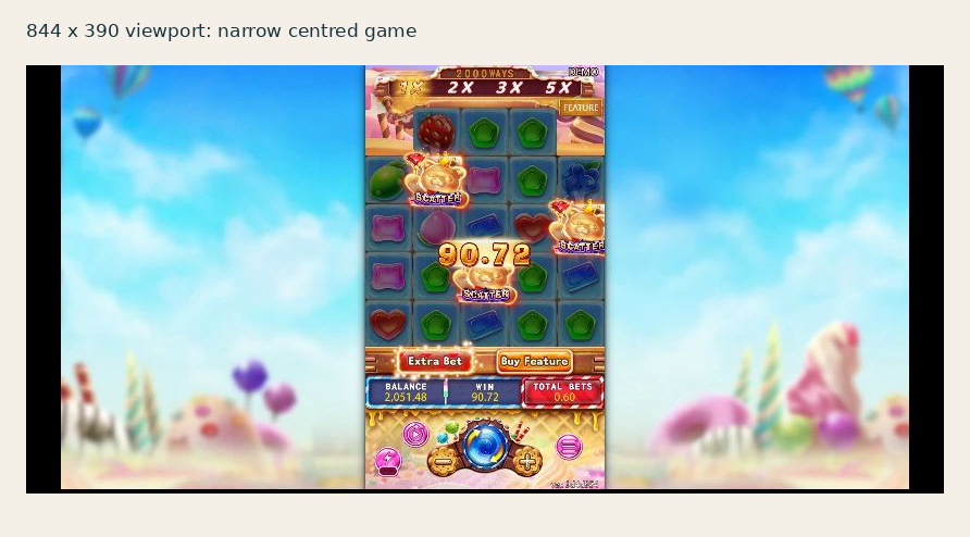 Narrow centred Sugar Bang Bang game in a simulated landscape viewport