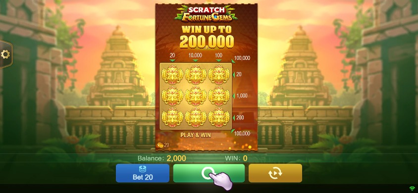 Fortune Gems Scratch complete layout in an 844 by 390 landscape desktop viewport
