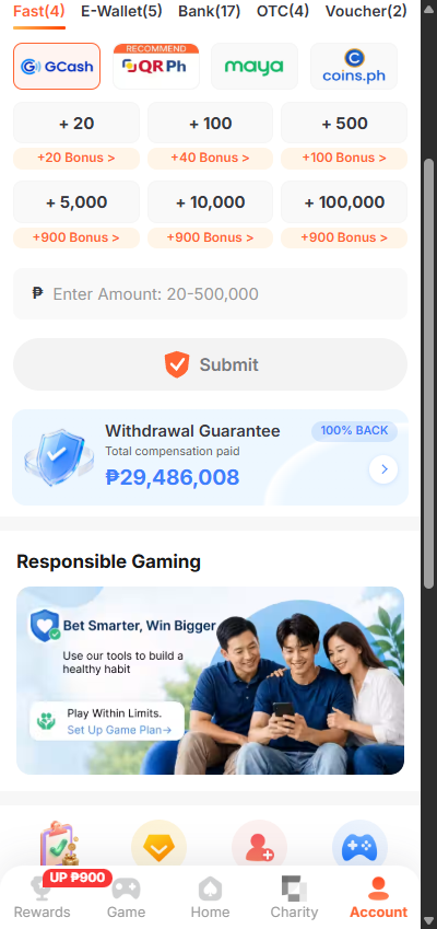GCash deposit amount range
