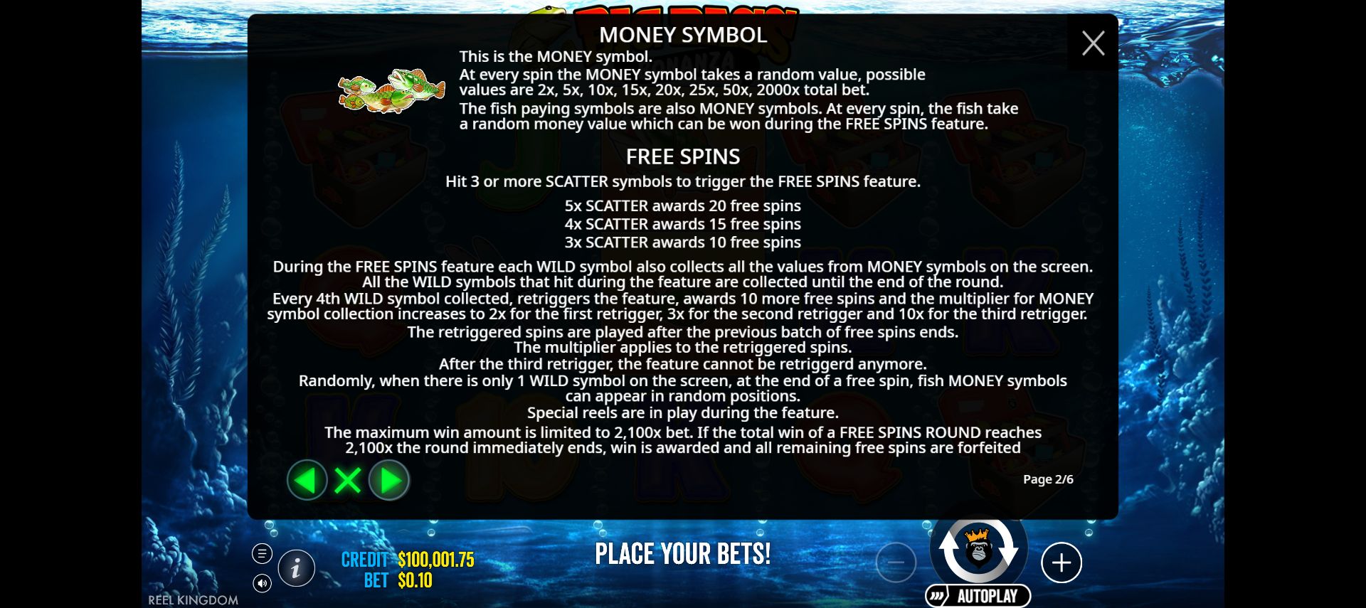 Free-spin and fish-collection rules