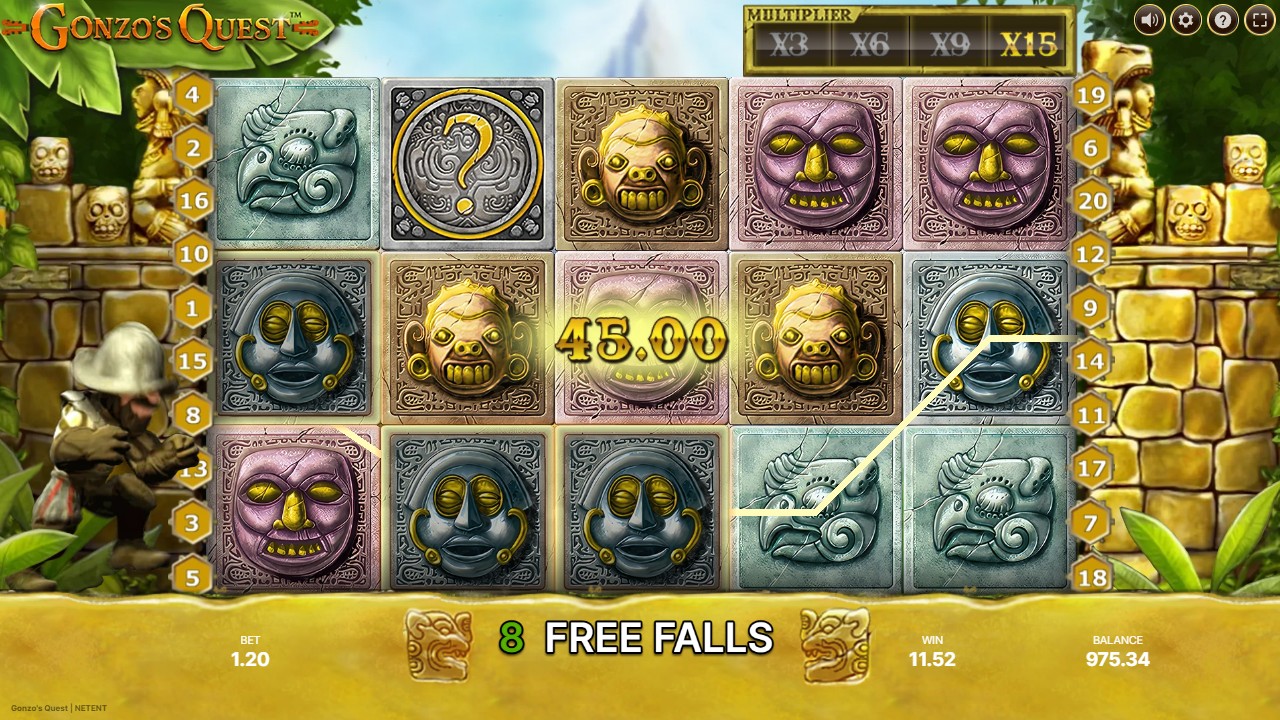 Round 40 Free Falls line pays 45.00 with the multiplier at x15