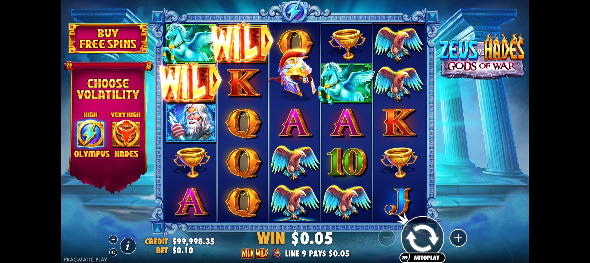 Spin 17 showing two ordinary Wild symbols and a final payout of 0.05