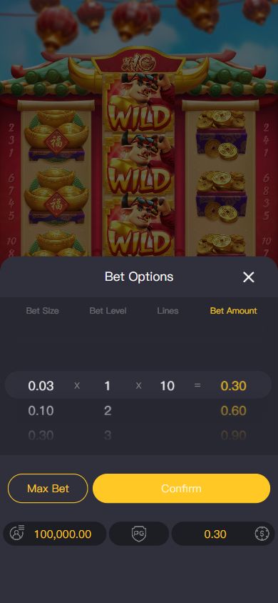 Bet Options opened in the 390 by 844 portrait viewport with the 0.30 combination selected