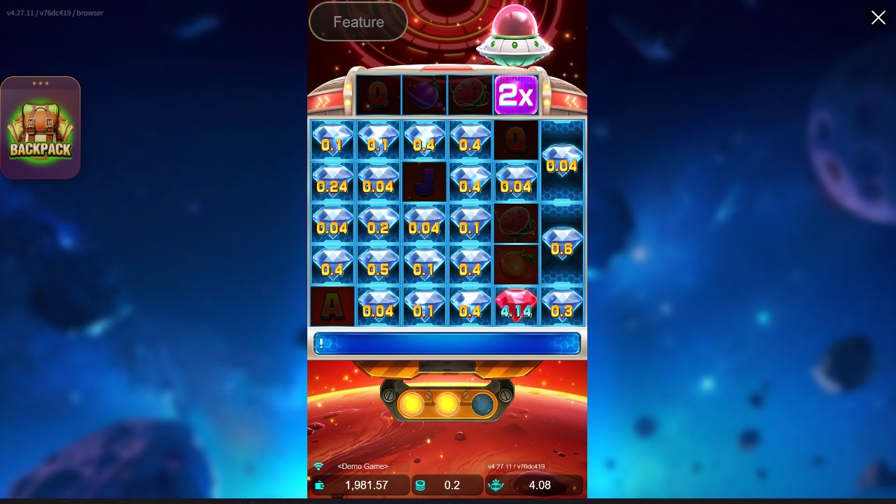 Reel-five 2x modifier above blue diamond 0.04 and red diamond 4.14 before multiplication