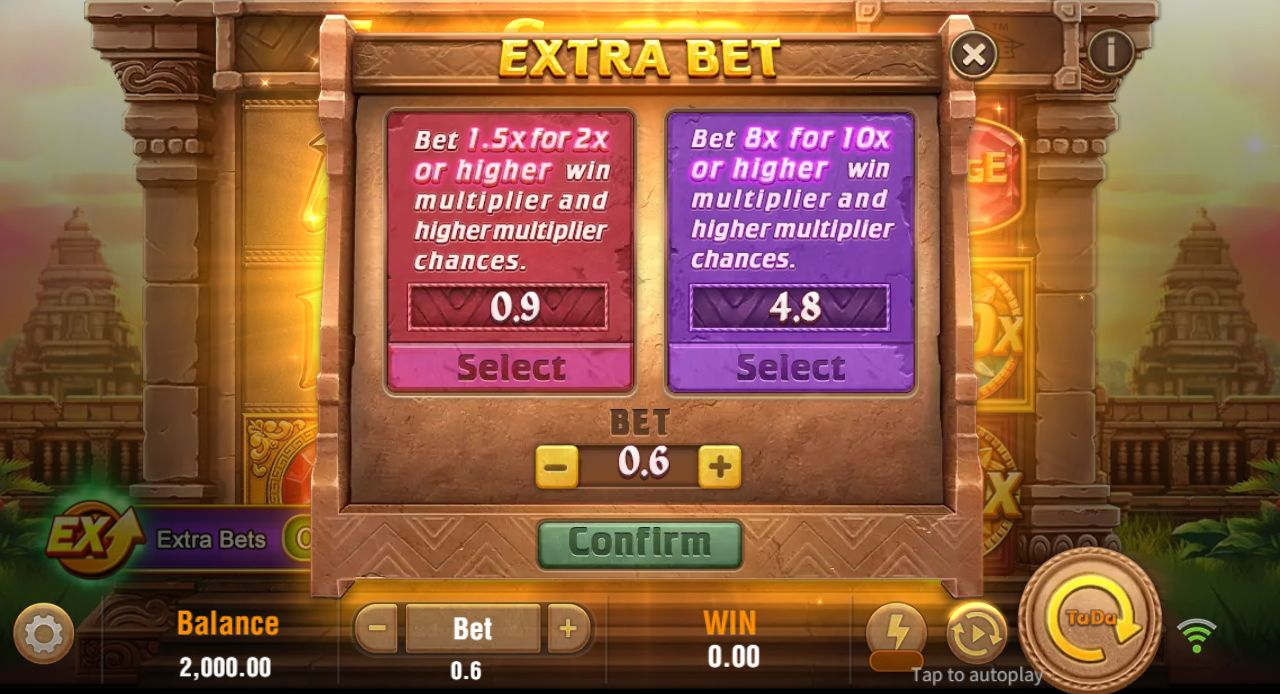EX selection showing a 0.60 base bet and the lower and higher costs of 0.90 and 4.80