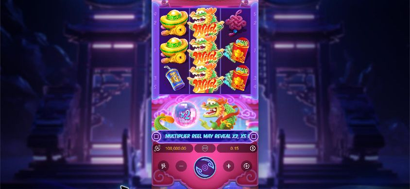 Independent 844 by 390 landscape viewport with a narrow centered Fortune Dragon game stage