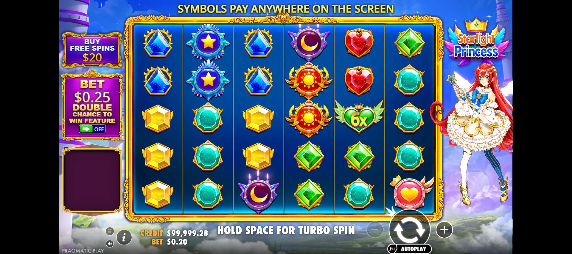 Settled spin 4 with a green 6x multiplier, no ordinary award and the ready spin control