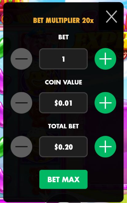 Actual open bet menu: the ordinary total is USD 0.20.