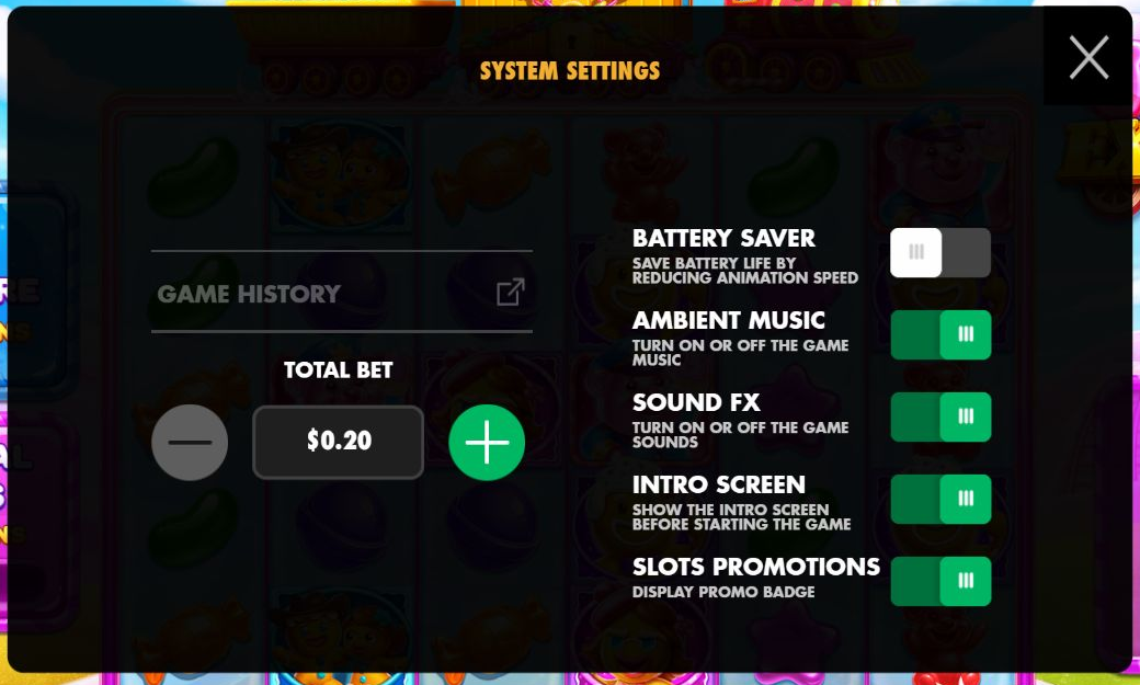 Actual system settings; music and sound switches were on, but no audible audio was assessed.