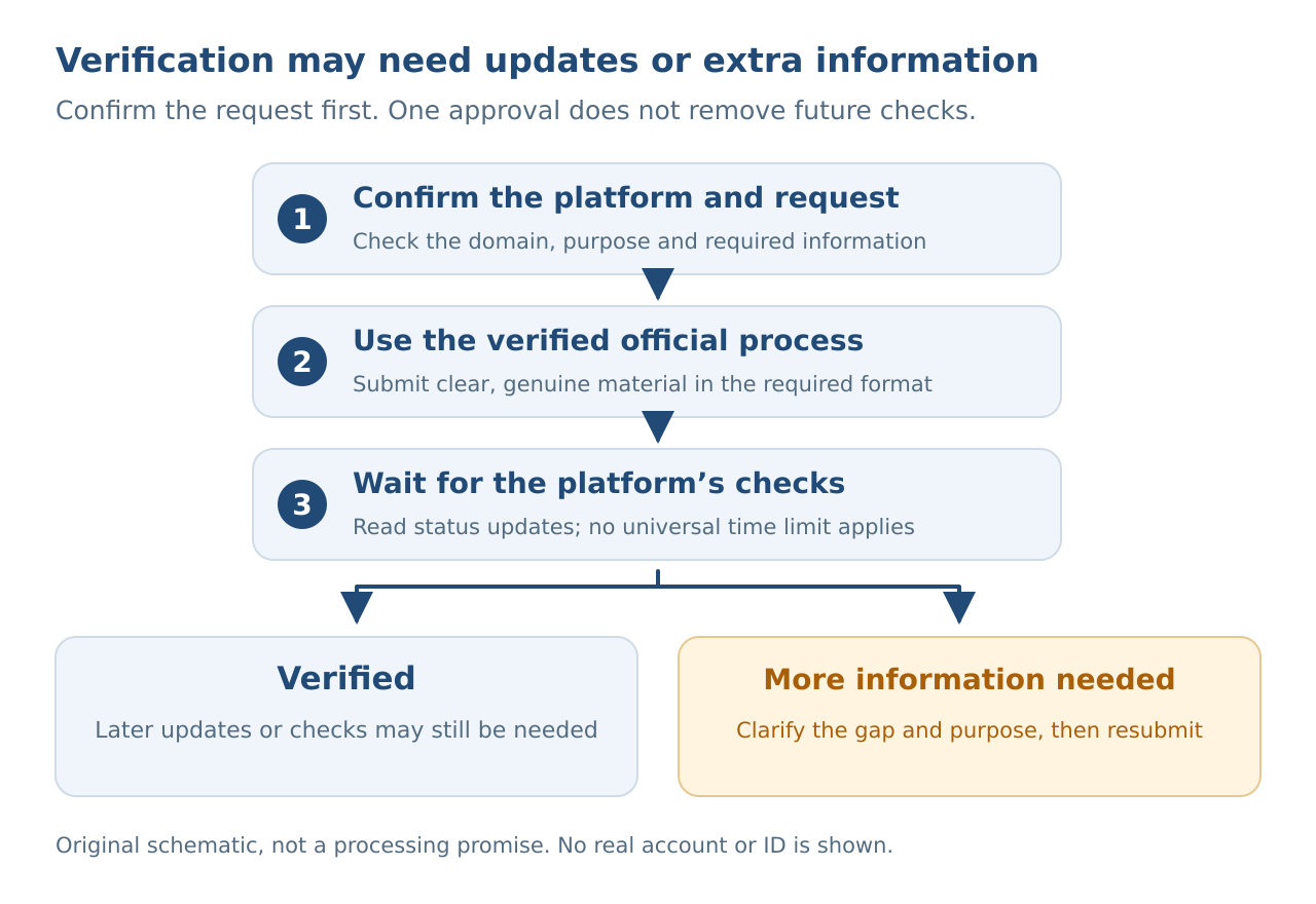 Identity-check process with approval and further-information branches.