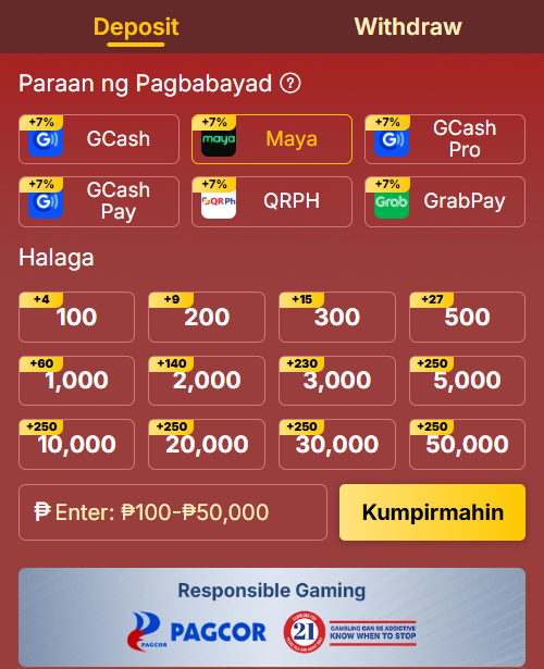 GPerya deposit cashier showing Maya selected alongside GCash, QRPH and other payment options