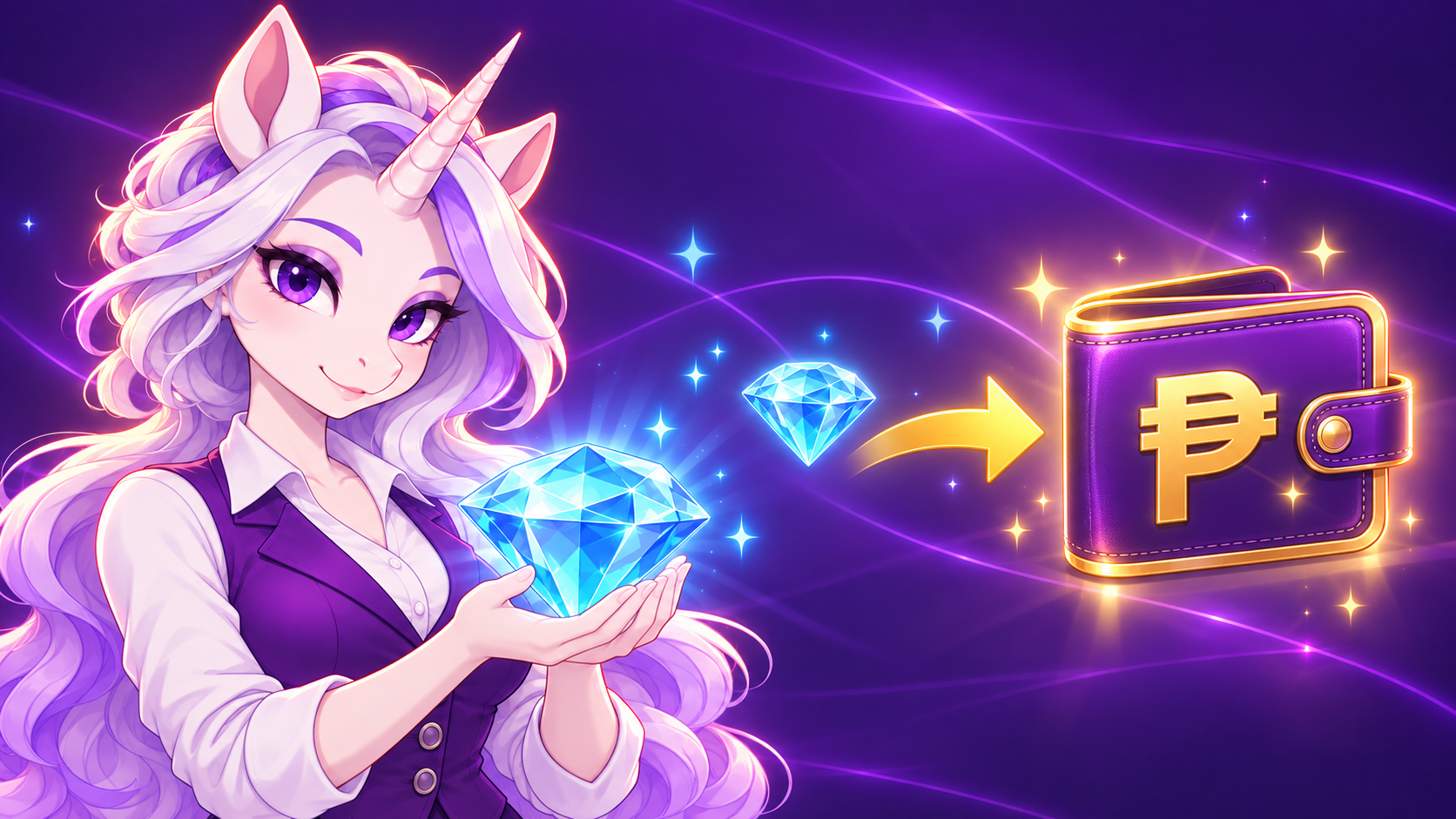 AskSpinner’s unicorn mascot holding a diamond beside an arrow pointing to a Philippine peso wallet. AskSpinner’s unicorn mascot holding a diamond beside an arrow pointing to a Philippine peso wallet.