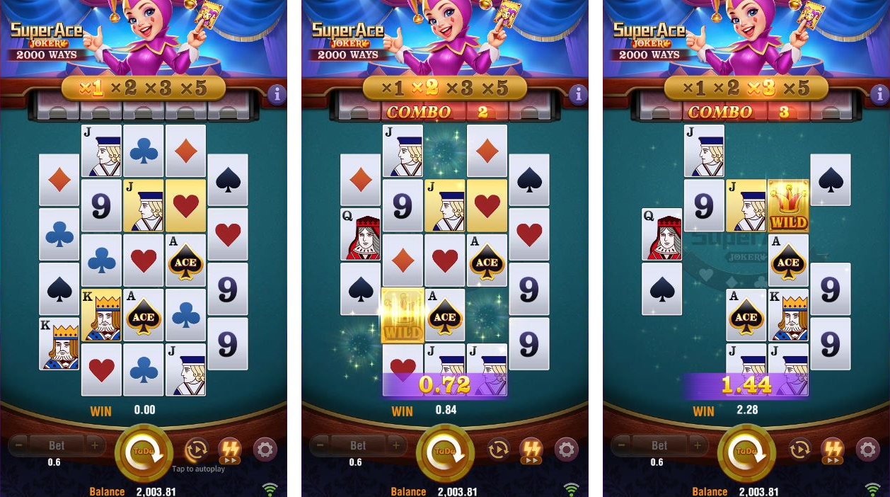 Actual round 26 screens at the 1×, 2× and 3× stages of the base-game cascade.