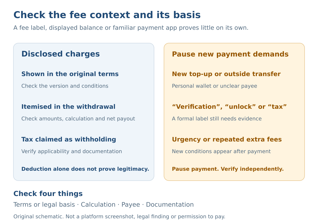 Comparison of disclosed withdrawal charges and unexplained advance-payment demands.