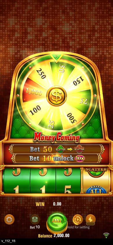390 by 844 desktop portrait simulation with the complete Lucky Wheel above Money Coming's number strip