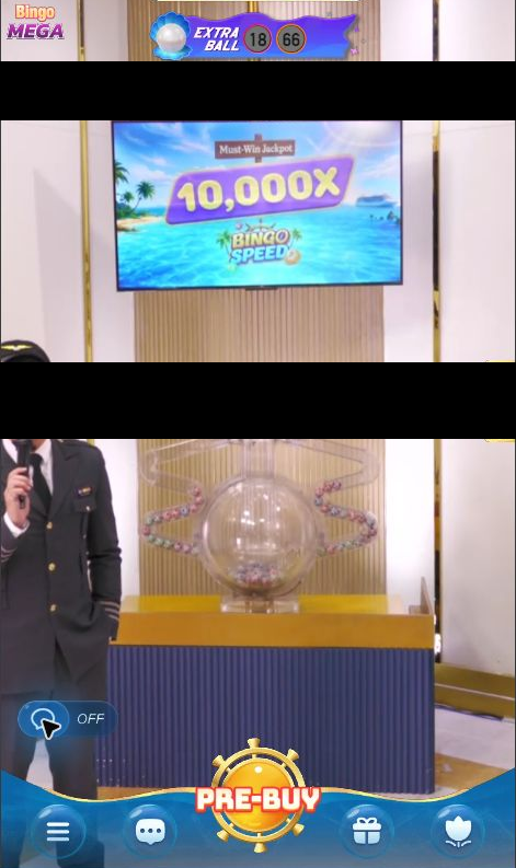 Bingo Speed studio with presenter, ball machine, Extra Ball display and Bingo Speed screen