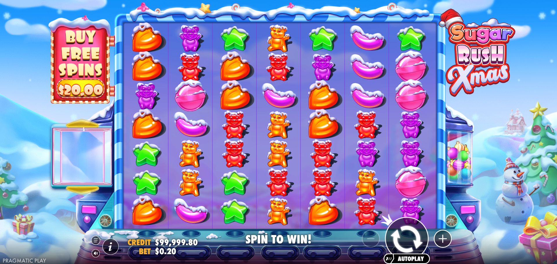 Sugar Rush Xmas ordinary spin 1 stopped with no payout at USD 0.20. Sugar Rush Xmas ordinary spin 1 stopped with no payout at USD 0.20.