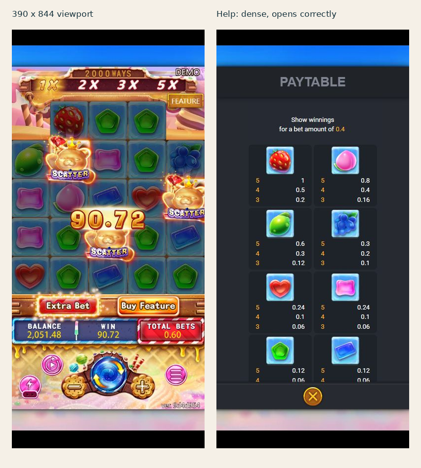 Sugar Bang Bang portrait game and Help at a simulated 390 by 844 viewport