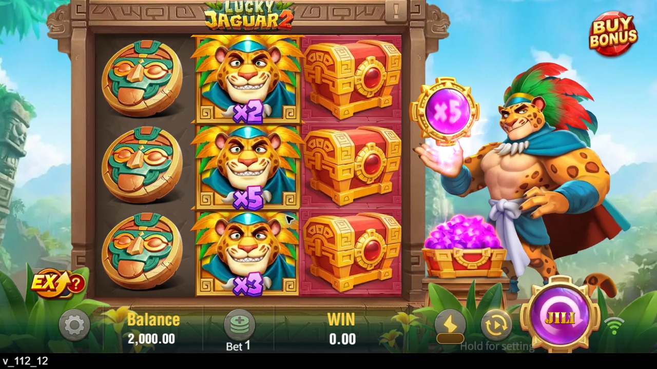Lucky Jaguar 2 three-by-three board with Balance, Bet, WIN, EX and Buy Bonus controls