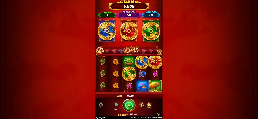 3 Coin Treasures landscape-size layout retains a narrow upright game area at 844 by 390