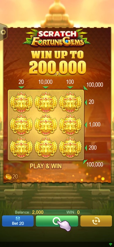 Fortune Gems Scratch full card in a 390 by 844 portrait desktop viewport