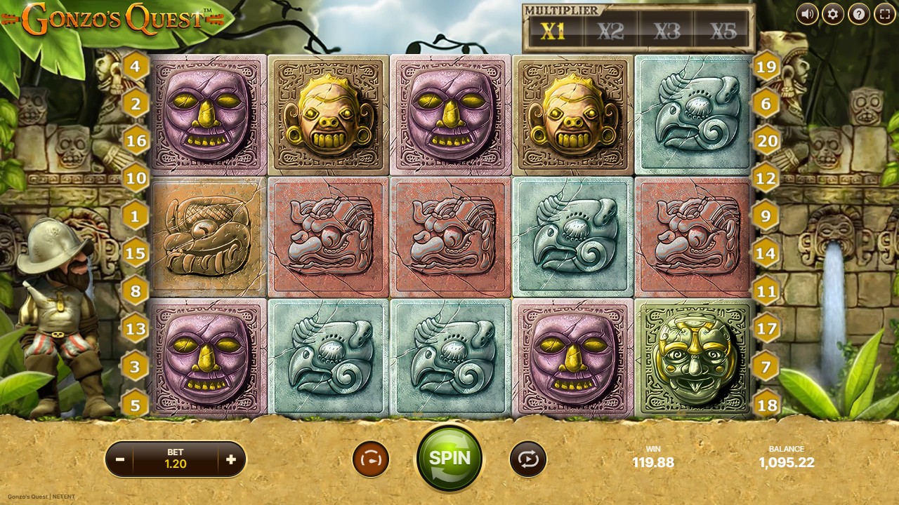 Round 40 settled Gonzo’s Quest result with 119.88 WIN and 1095.22 BALANCE
