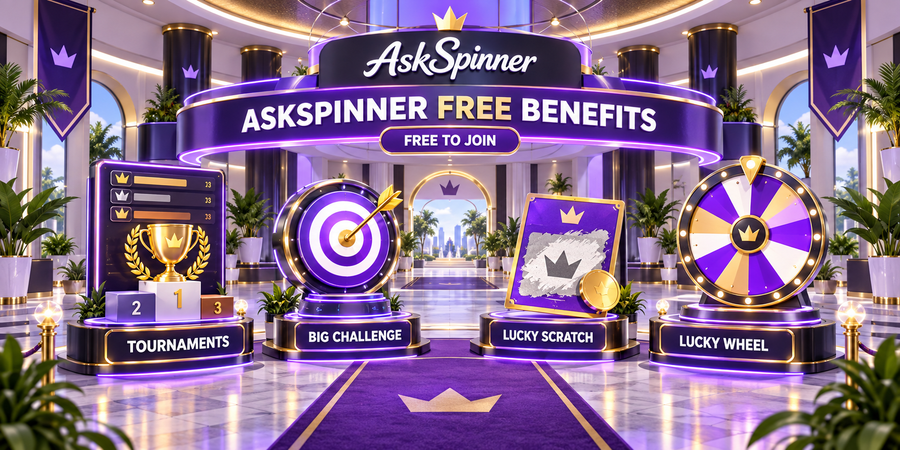 AskSpinner activities for tournaments, Big Challenge, Lucky Scratch and Lucky Wheel.