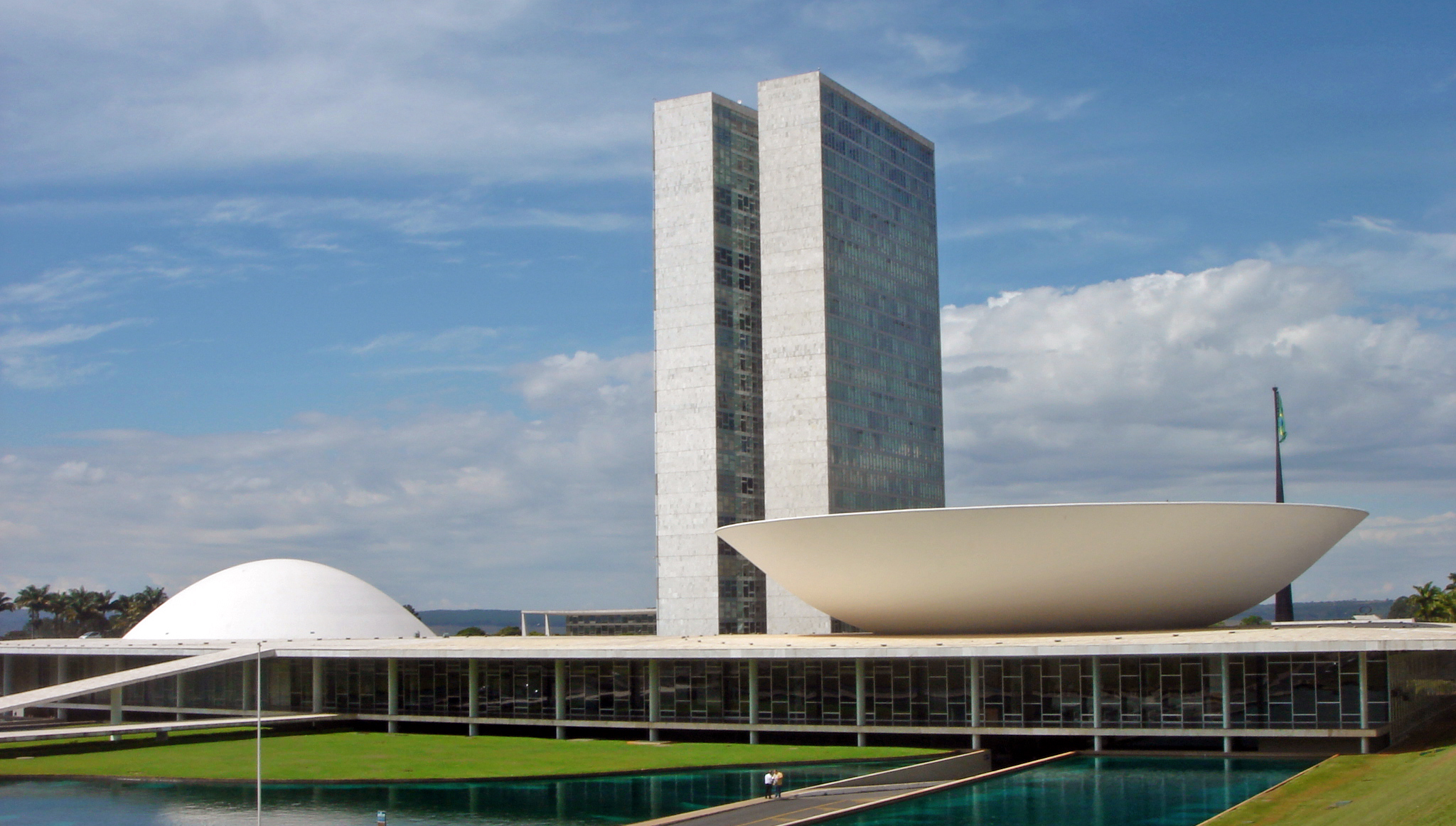 Brazil’s National Congress building in Brasília, showing both towers and the two domes