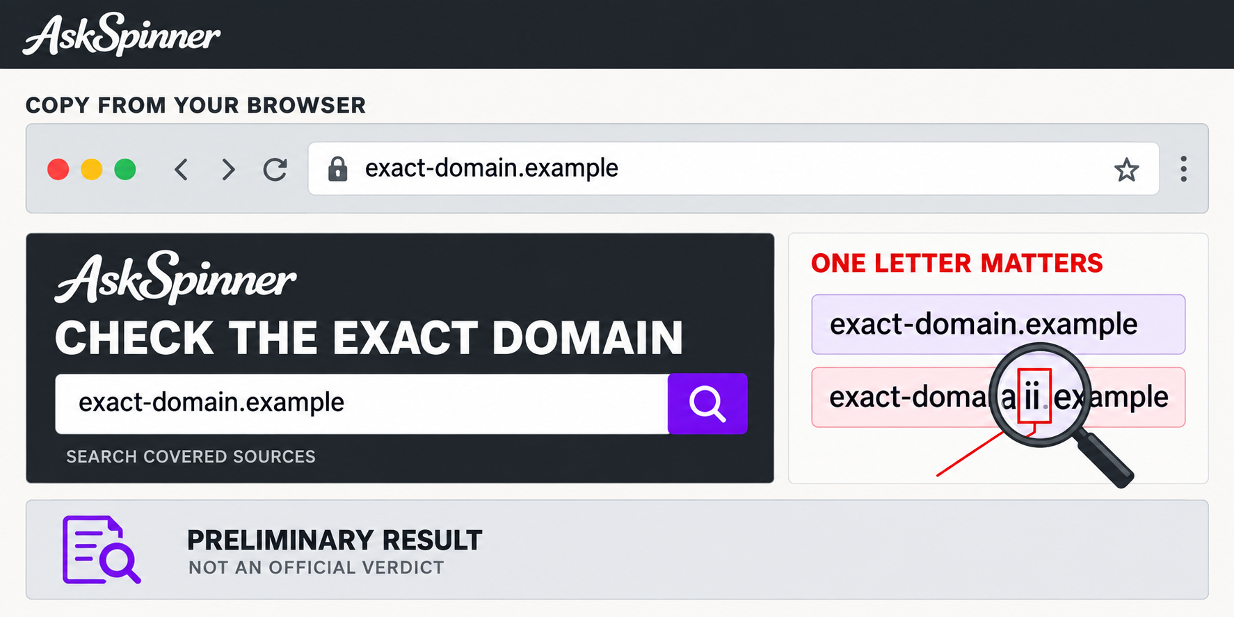 PAGCOR licence checker comparing an exact browser domain with a lookalike address.