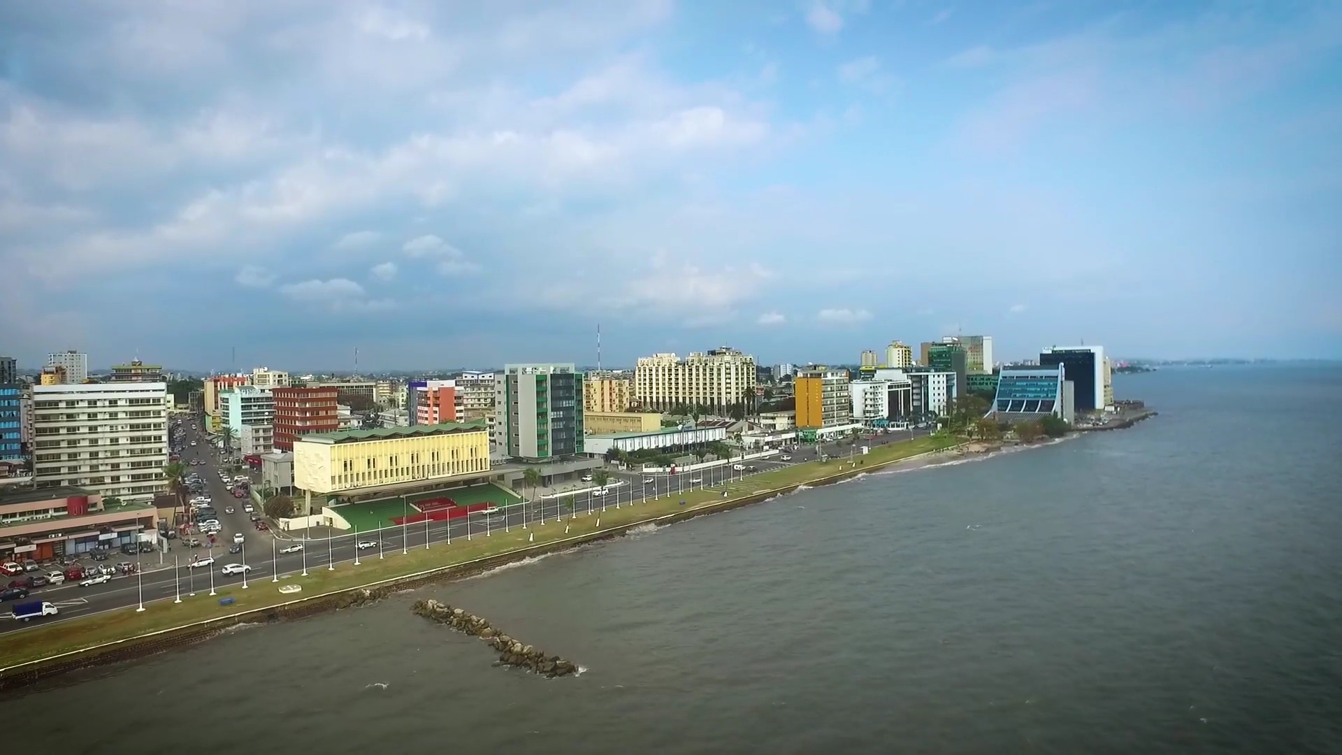 Aerial view of Boulevard de l'Indépendance on the Libreville waterfront, Gabon Aerial view of Boulevard de l'Indépendance on the Libreville waterfront, Gabon
