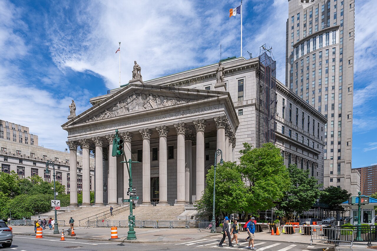 The New York County Courthouse at 60 Centre Street in Manhattan, home of the New York State Supreme Court, with its columned portico The New York County Courthouse at 60 Centre Street in Manhattan, home of the New York State Supreme Court, with its columned portico