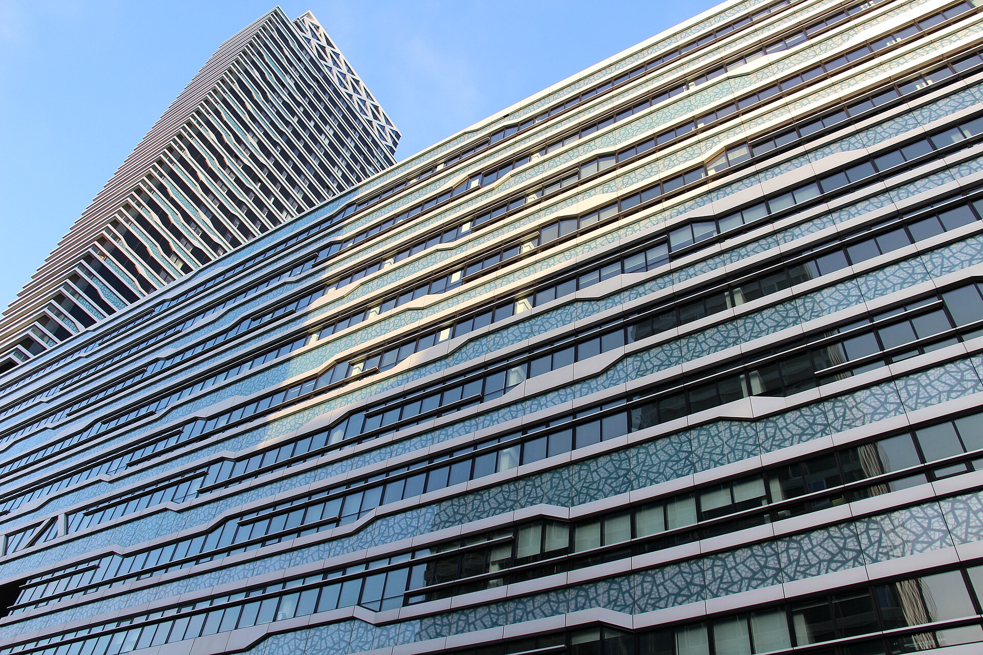 Facade of the New Babylon office complex on Anna van Buerenplein, next to Den Haag Centraal station in The Hague