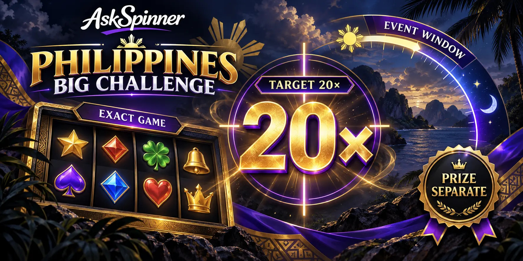 Big Challenge showing a 20× target, exact game and event window. Big Challenge showing a 20× target, exact game and event window.