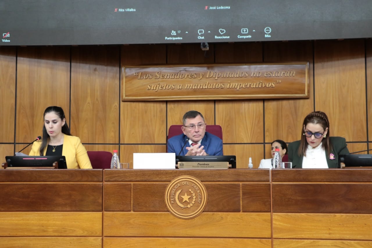Senator Luis Pettengill chairs a joint Senate committee session on the gambling regulator bill in Asunción, Paraguay