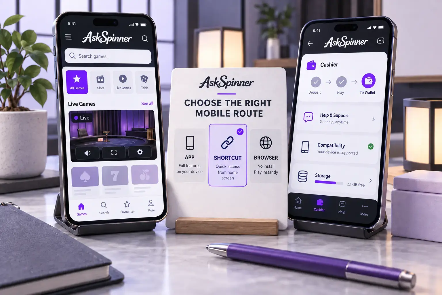 Illustration comparing casino app, home screen and browser access with mobile features Illustration comparing casino app, home screen and browser access with mobile features
