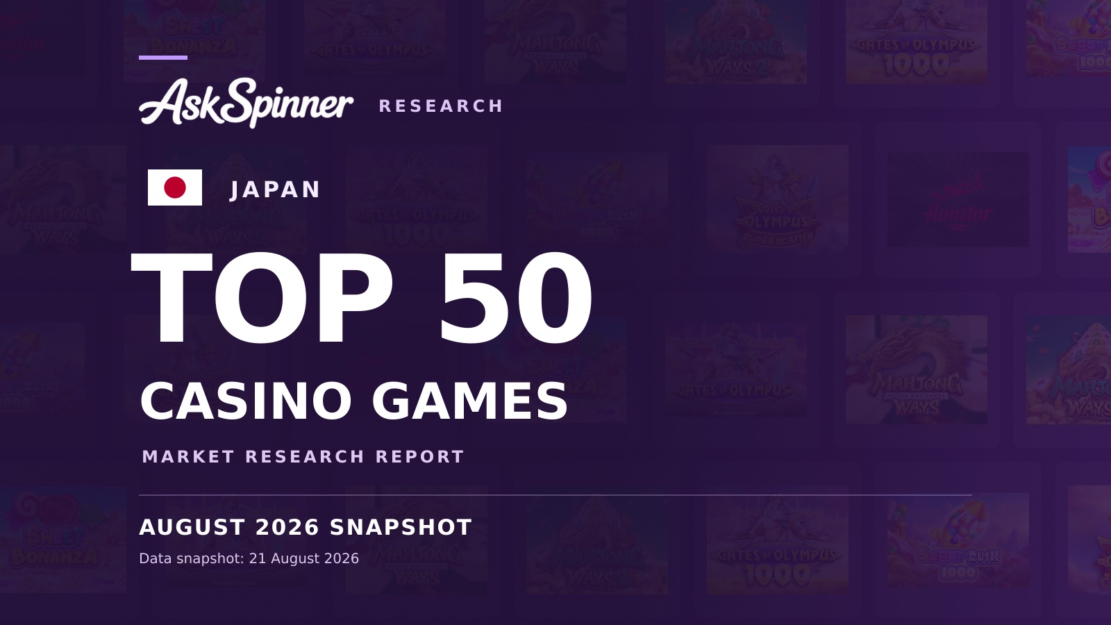 AskSpinner Japan Top 50 casino games market research report, August 2026 historical snapshot. AskSpinner Japan Top 50 casino games market research report, August 2026 historical snapshot.
