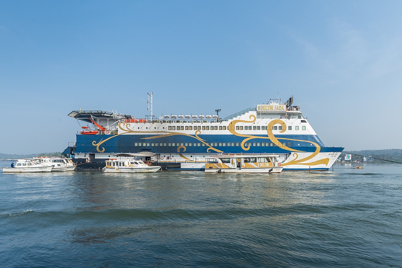 Deltin JAQK casino vessel on the Mandovi River in Goa, January 2025 Deltin JAQK casino vessel on the Mandovi River in Goa, January 2025