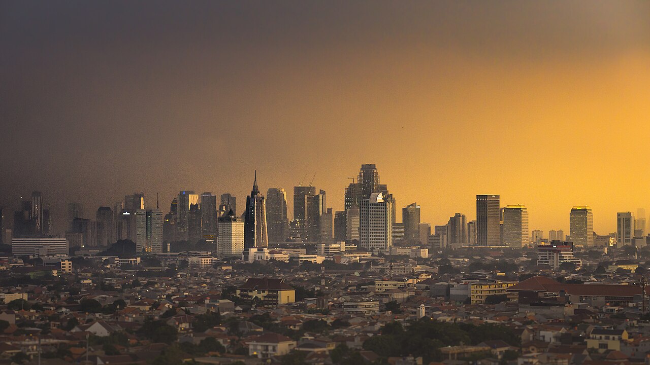 Jakarta city skyline at sunset, photographed in 2017